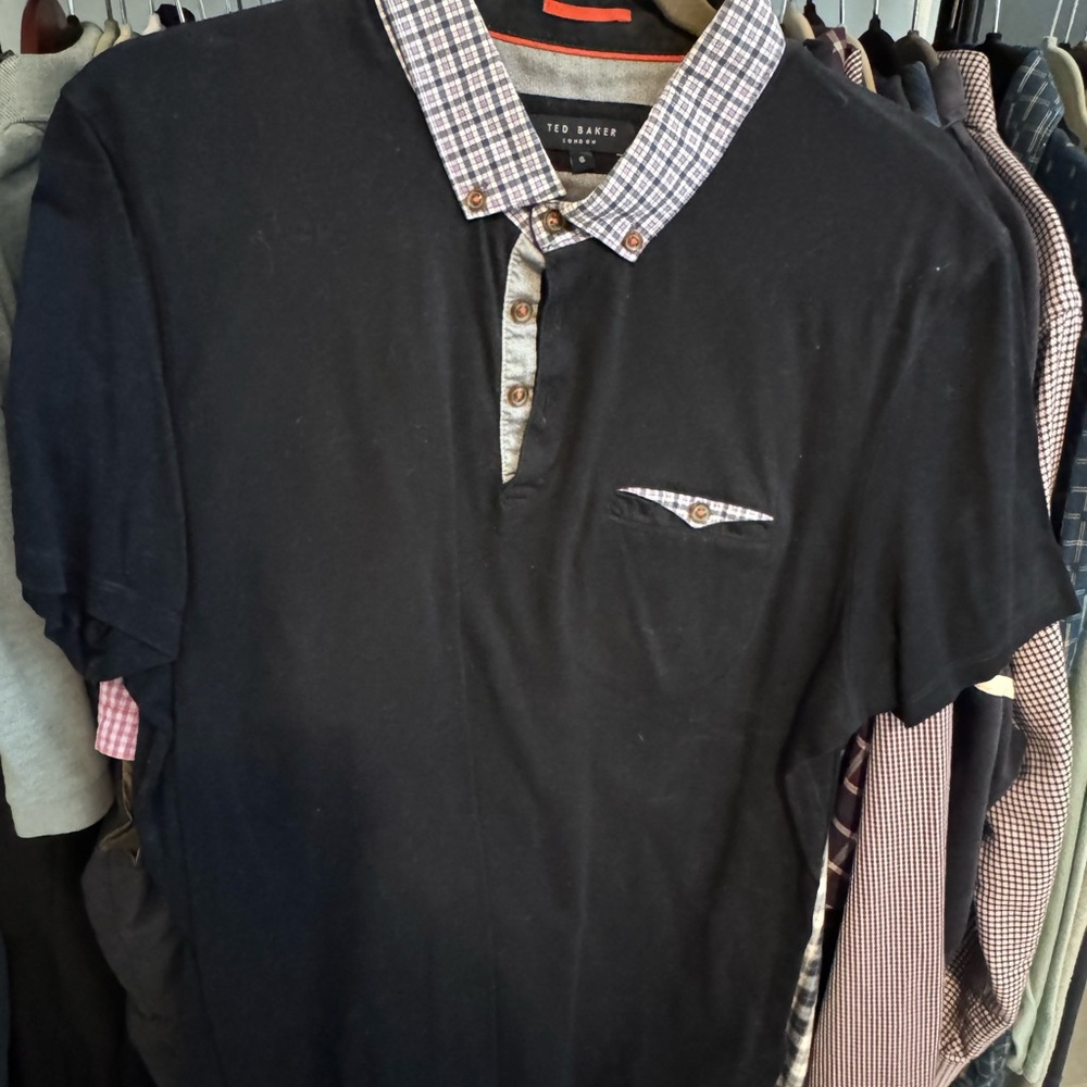 Ted Baker Men's Navy Polo with Checkered Collar